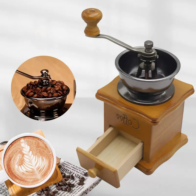Solid Wood Retro Classic Coffee Bean Grinder Hand Coffee Grinder Ceramic Core Adjustable Bean Grinder