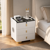 Table de chevet intelligente avec coffre-fort caché, verrouillage par empreinte digitale, charge sans fil, lumière LED, meuble de chevet multifonction de luxe pour chambre à coucher