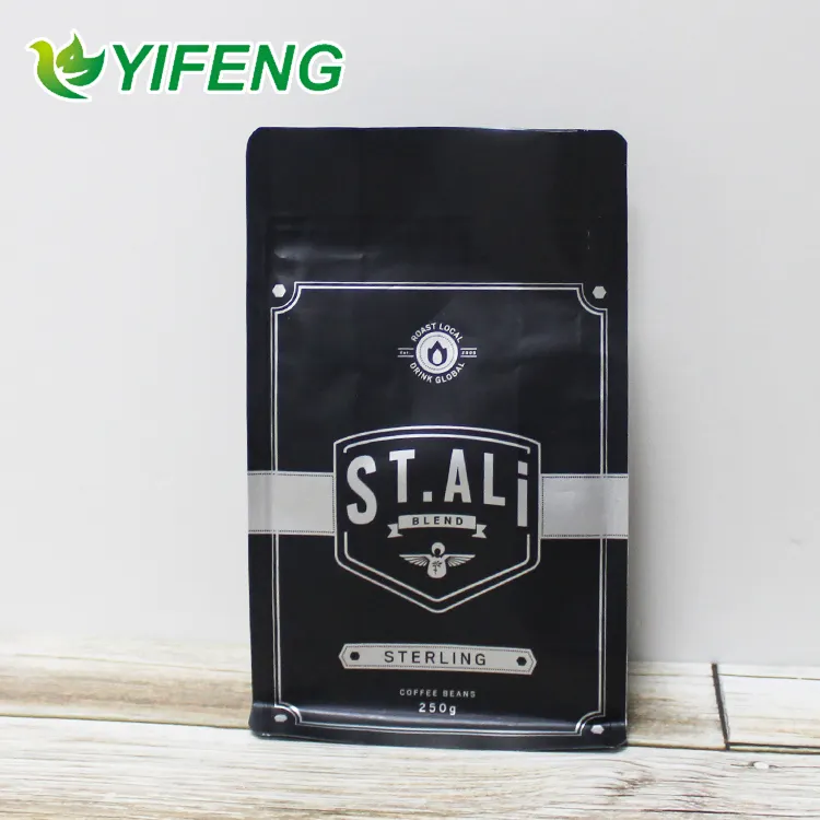 Sacchetti di caffè di alta qualità con valvola a fondo piatto sacchetto di caffè con valvola a quattro lati sigillati sacchetto di tè cibo cartone libero Yifeng