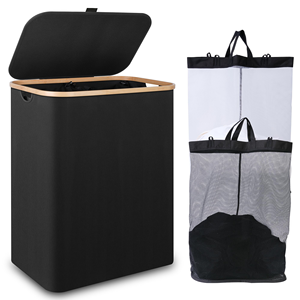 Cesto de Ropa Plegable de Bambú de Gran Capacidad para Uso Familiar, Solución de Almacenamiento Práctica para las Necesidades Diarias de Lavandería - Product Image 1