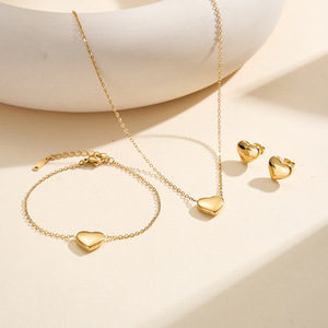 PVD 18K Gold Plated Heart-Shaped Jewelry <b>Set</b> of 304 Stainless Steel <b>Bracelet</b> Necklace Earrings for Women - Product Image 1