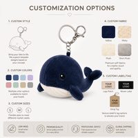 Porte-clés en peluche baleine personnalisé, mignon dessin animé, animal marin en peluche, pour cadeau de vacances, décoration intérieure, faible MOQ, OEM, ODM