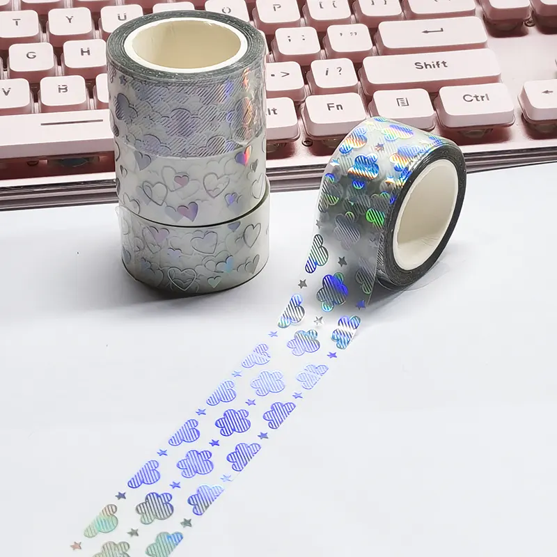 Custom Adhesive Transparent Plastic Special Uv Ink Printing Hologram Clear Decorative Glitter PET Washi Tapes