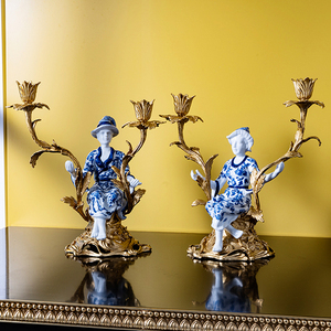 Custom Design <strong>Antique</strong> Ceramic <strong>Brass</strong> Couple Candlestick House Decor Luxury Home Decor Accessories - Product Image 4