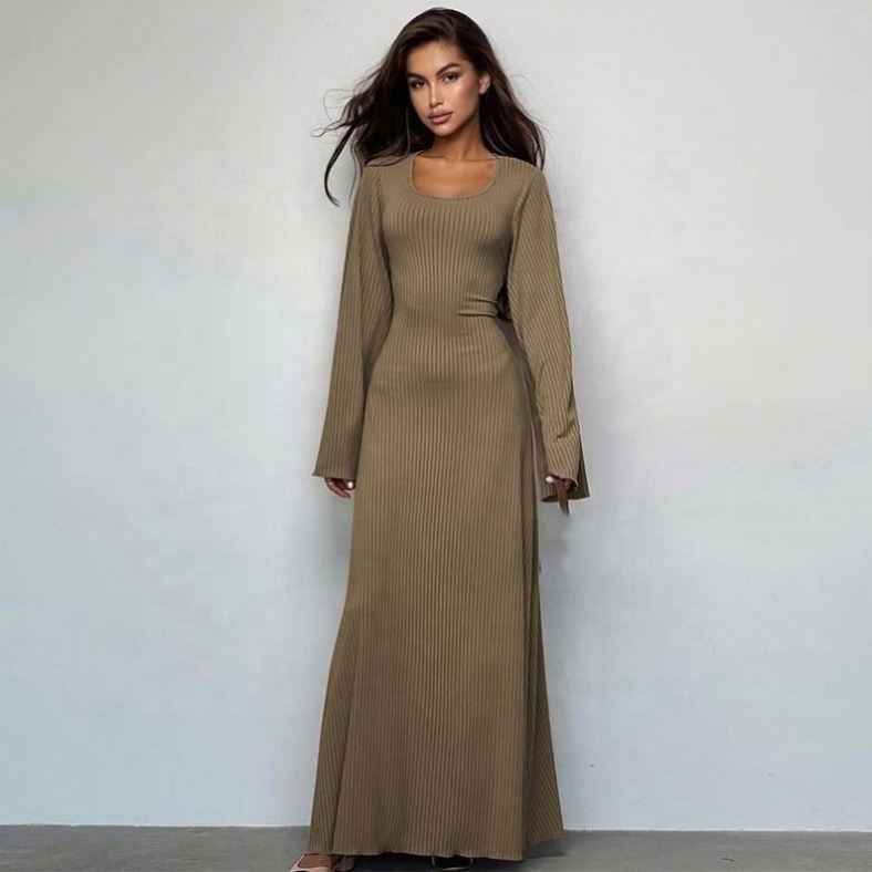 Hot Selling Casual Loose U-Neck Elegant Lady Highquality Long Sleeve Maxi  Dress| Alibaba.com