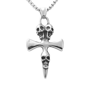 Stainless Steel Skull <b>Cross</b> Pendant Men's Necklace Geometric Design 190160 - Product Image 4