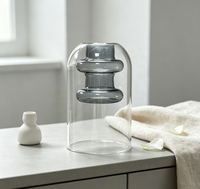 Diffuseur d'arômes en verre double couche, bouteille transparente avec dôme gris, récipient à étages, décoration de table pour la maison