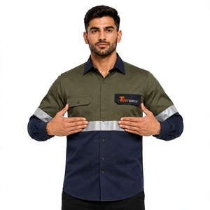 เสื้อเชิ้ตทำงานแขนยาวสะท้อนแสงสีเขียวมะกอกสำหรับผู้ชาย Tiiierwear - Product Image 1