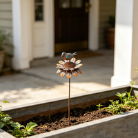Ornement d'art floral en forme de tournesol et d'oiseau OEM ODM pour la décoration extérieure de jardin, patio, cour et parterre de fleurs