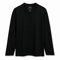 T-shirt à manches longues 100 % coton 220 GSM pour homme, coupe classique, col rond, uni, personnalisable avec logo, vente en gros
