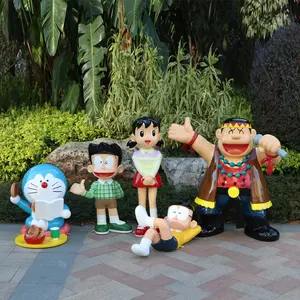 Outdoor decorative cartoon Doraemon Anime sculpture fiberglass statue custom home decor Cute Resin Crafts