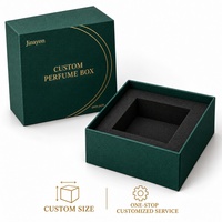 Boîte à parfum rigide vert jade avec logo personnalisé, en papier spécial gaufré textile, avec couvercle et base, 10x10x14cm, insert en mousse surélevé