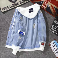 Veste en jean réversible à capuche pour homme, style Y2K, streetwear, coupe trucker, 100% coton, grunge, logo personnalisé, OEM