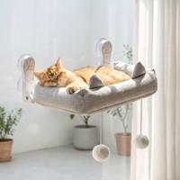 Hamac de luxe pour chat marron moka, avec coussin rebondi doux, en coton PP et lin, lit de fenêtre stable pour chat, vente en gros, OEM ODM