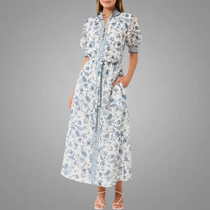 New Arrival Flower Print <strong>Maxi</strong> <strong>Dresses</strong> Women Short Sleeve Pockets Causal <strong>Dress</strong> Front Button Ruffle Belt <strong>Dresses</strong> <strong>Online</strong> - Product Image 2