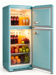 Réfrigérateur rétro 142L, mini-réfrigérateur vintage à deux portes, <span class=keywords><strong>congélateur</strong></span> silencieux, 3 couleurs pour appartement, maison, hôtel, dortoir - Product Image 6
