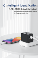 Adaptateur de voyage universel intelligent avec 2 ports USB + 2 ports Type-C, 4 prises, prise 8A avec prise secteur pour une utilisation mondiale