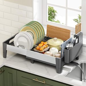 Foldable Stainless Steel Over the Sink Dish Drainer <b>Rack</b> Space-Saving <b>Kitchen</b> Storage <b>Rack</b> for Sink Counter - Product Image 1