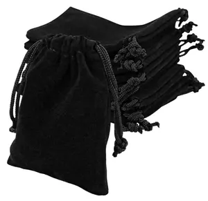 Velvet Jewellery Pouches Small Velvet Drawstring Bags Jewelry Gift Bags Pouch Bags for Wedding Gift Packaging (Black)
