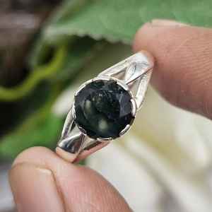 Bague de fiançailles unisexe Boho en argent sterling 925 Agate de mousse naturelle avec mariage ovale turquoise adapté - Product Image 2