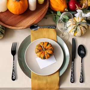 Wholesale Stainless Steel <b>Cutlery</b> <b>Set</b> Halloween Design <b>Black</b> Skull Dinner Knife Fork Spoon Flatware for Restaurant Hotel Party - Product Image 4