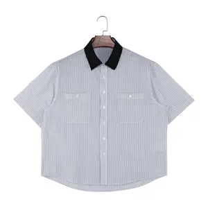 Custom Designer Stripe High End Contrast Collar Checked Striped Plaid Causal Dress Shirt For Men Short Sleeve Full Sleeve