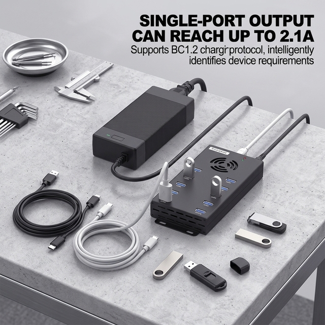 Sipolar A-423 10-Port USB 3.0 Docking Station 120W 2A Fast Charging & Stable Data Transfer for SSD and Phone Management