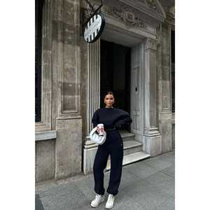 Ensemble de survêtement en nylon bleu marine coupe-vent et respirant, taille XL, avec capuche et logo imprimé, décontracté, été/hiver, pantalon uni - Product Image 3