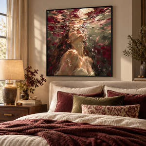 Ritratto di Donna Subacquea Dipinto a Olio con Spatola su Tela, <span class=keywords><strong>Arte</strong></span> Murale Surreale Figurativa Bordeaux per Arredamento di Boutique Hotel e Spa - Product Image 1