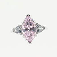 Bague de mariage ASTWO personnalisée à trois pierres, 3 carats, coupe marquise, plaqué or, argent, moissanite rose