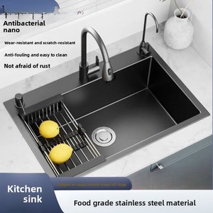 Lavello da <span class=keywords><strong>Cucina</strong></span> Minimalista in Acciaio Inox 304 Rinforzato con Rivestimento Nano Diamantato Nero, Design a Vasca Singola Grande per Casa Moderna/Ristorante - Product Image 2