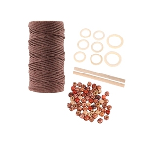 Kit macramè per principianti, corda di cotone marrone, anelli e perline, set decorativo fai da te per appendere piante - Product Image 1