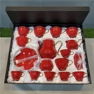Service à thé et café classique en céramique écologique, 27 pièces, avec accents dorés, comprenant théière, sucrier et soucoupes pour le thé de l'après-midi - Product Image 6