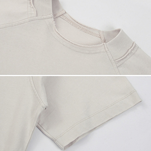 Camiseta de verano de algodón puro de 260g, manga corta de retazos lavados, informal y ligera - Product Image 4