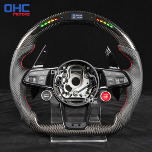 Roda kemudi LED serat karbon asli kompatibel dengan Audi R8 Tts Tt Ttrs 2016-2023 kulit berlubang hitam motor OHC - Product Image 1