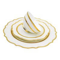 Service de vaisselle minimaliste d'inspiration chinoise de style européen, peint à la main avec des détails en or en relief, ensemble de bols et assiettes en porcelaine fine
