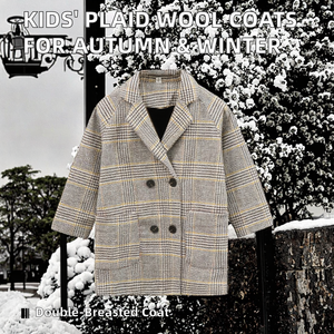 Moda de Otoño e Invierno! Abrigos de lana gruesa para niñas, estampados a cuadros, de doble botonadura, ropa infantil - Product Image 3