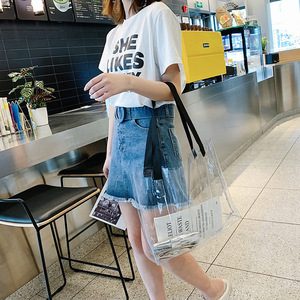 Ladies Custom Logo Summer Beach Zipper Bag Waterproof Clear PVC Environment Friendly Supermarket Shopping Bag <b>Red</b> <b>Hot</b> Stamping - Product Image 3