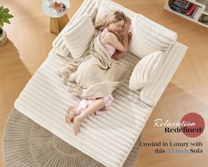 NOVA Canapé-<span class=keywords><strong>lit</strong></span> <span class=keywords><strong>2</strong></span> <span class=keywords><strong>places</strong></span> en velours côtelé blanc, avec fonction compression, pour salon et espace détente, style Cloud - Product Image 3
