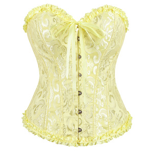 Corset de mariée en jacquard floral beige nude doux avec garniture à volants et décolleté cœur - Product Image 5