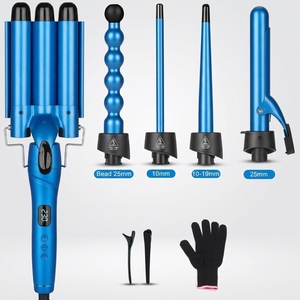 Kundenspezifischer OEM 5-in-1 Austauschbarer <span class=keywords><strong>Lockenstab</strong></span> & Turmalin-Keramik PTC Schnellheizung & LCD 80-230 ℃ Automatische Verriegelung, Dualspannung für den Export - Product Image 1