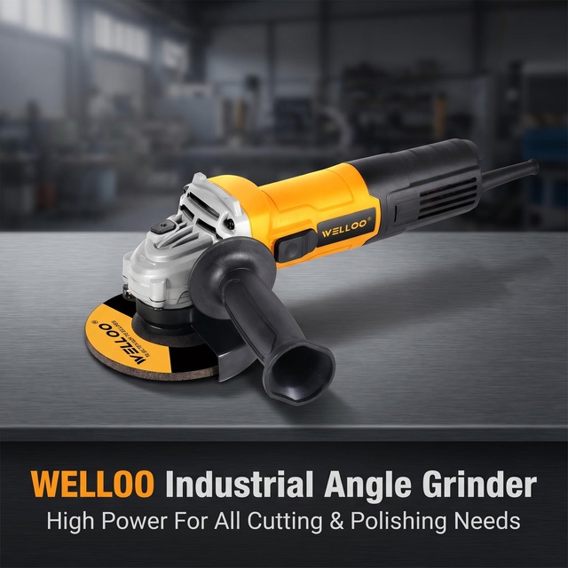 WELLOO Portable Electric Angle Grinder Kit 900W 115mm Wheel Angle Grinder with Cutting Discs