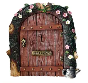 Adornos de jardín para puerta de hadas, ideal para jardines y fondo de árboles/puerta rústica de minatura para elfos pixies y hadas