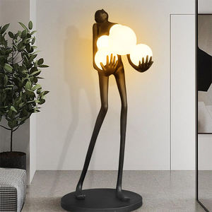 مصباح أرضي على شكل إنسان، مصباح LED أرضي حديث، منحوتة فندقية على الطراز الشمالي لزاوية غرفة المعيشة، منحوتة من الراتنج بإضاءة دافئة، فن تجسيدي - Product Image 1