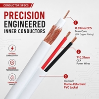 Cable Coaxial GUANNA RG59+2C de CCA Sólido de 0.81mm con Trenzado CCS 96 y Alimentación para Sistemas CCTV, Directo de Fábrica