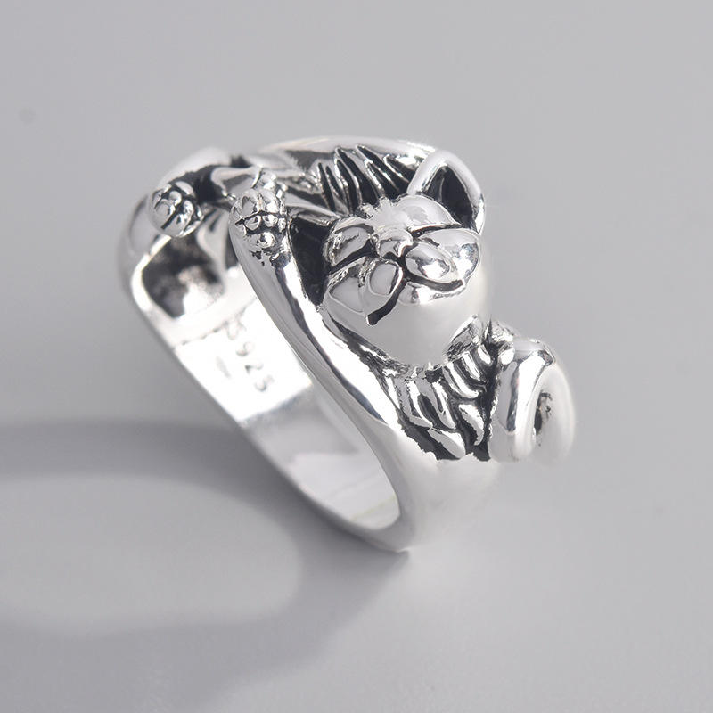 Silver Cat Animal Zodiac Adjustable Ring Jewelry For Men Women
