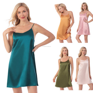 Camicia da <span class=keywords><strong>Notte</strong></span> di Lusso in Seta Satinata per Donne, 12 Colori, Sexy, con Spalline Regolabili, Lingerie - Product Image 2