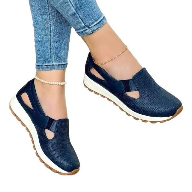 Thick Bottom Hollow Sports Running Shoes Women's Large Size Autumn New Casual Lace-Up Sponge Cake Outsole Durable
