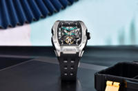 Montre de luxe pour homme PAGANI DESIGN YS018, nouvelle collection, design alien, fond transparent, mouvement automatique, verre saphir, bracelet silicone 20 mm.