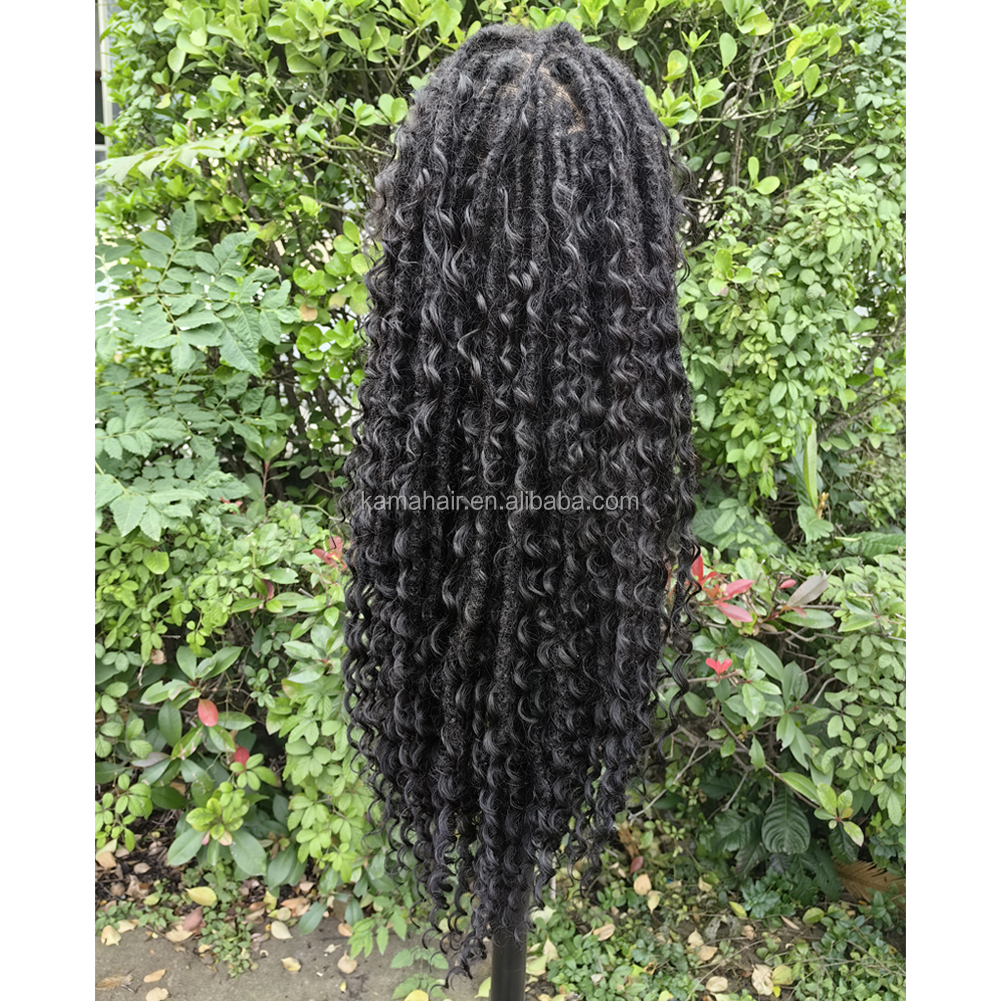 KAMA Customized Full Lace Human Hair Blended Locs Lace Front Wig Transparent Dark Brown Wholesale Detail Section 5